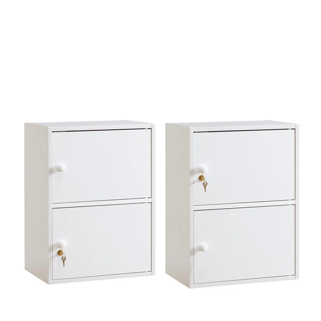 Alt view image 4 of 7 - Two Door Narrow Corner Storage Cabinet Locking Door Metal Lock Two Keys Large Comfort Wooden Knob Handles Color, White