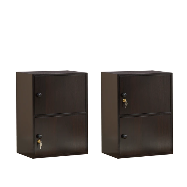 Alt view image 3 of 7 - Two Door Narrow Corner Storage Cabinet Locking Door Metal Lock Two Keys Large Comfort Wooden Knob Handles Cocoa Color