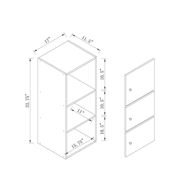 Alt view image 7 of 7 - Three Door Narrow Corner Storage Cabinet Locking Door Metal Lock Two Keys Large Comfort Wooden Knob Handles Cocoa