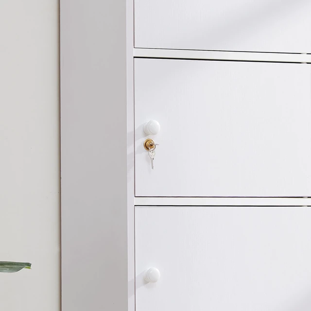 Alt view image 3 of 7 - Five Door Narrow Corner Storage Cabinet Locking Door Metal Lock Two Keys Large Comfort Wooden Knob Handles Color