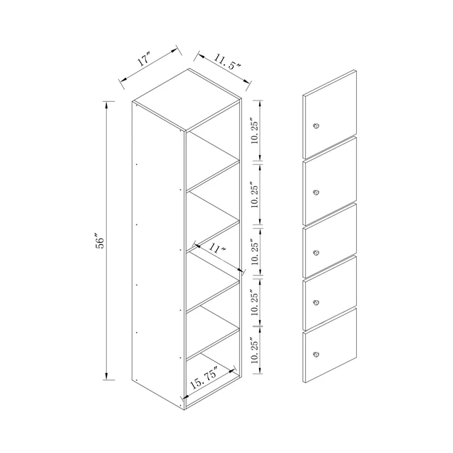 Alt view image 7 of 7 - Five Door Narrow Corner Storage Cabinet Locking Door Metal Lock Two Keys Large Comfort Wooden Knob Handles Color