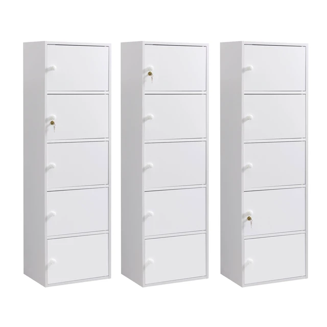 Alt view image 4 of 7 - Five Door Narrow Corner Storage Cabinet Locking Door Metal Lock Two Keys Large Comfort Wooden Knob Handles Color