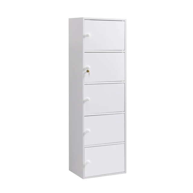 Alt view image 6 of 7 - Five Door Narrow Corner Storage Cabinet Locking Door Metal Lock Two Keys Large Comfort Wooden Knob Handles Color