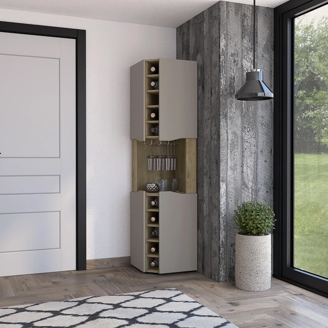 Main image of Lyla Corner Bar Cabinet, Ten Built in Wine Rack Four Door Cabinet Four Interior Shelves, Multi, Particle Board