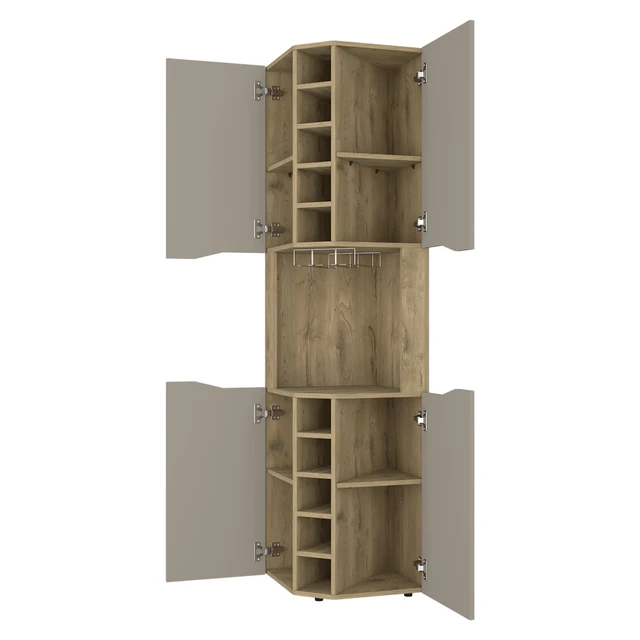 Alt view image 3 of 7 - Lyla Corner Bar Cabinet, Ten Built in Wine Rack Four Door Cabinet Four Interior Shelves, Multi, Particle Board