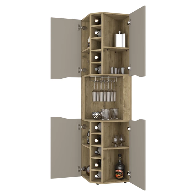 Alt view image 5 of 7 - Lyla Corner Bar Cabinet, Ten Built in Wine Rack Four Door Cabinet Four Interior Shelves, Multi, Particle Board