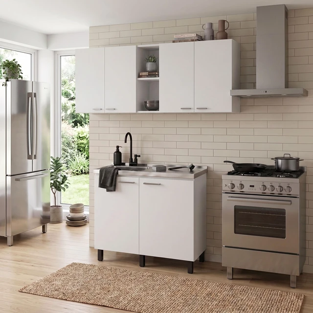 Main image of 39.3 Inch Manufactured 2 Piece Utility Sink Cabinet Set with Storage, Wall Cabinet and Base White, Particle Board