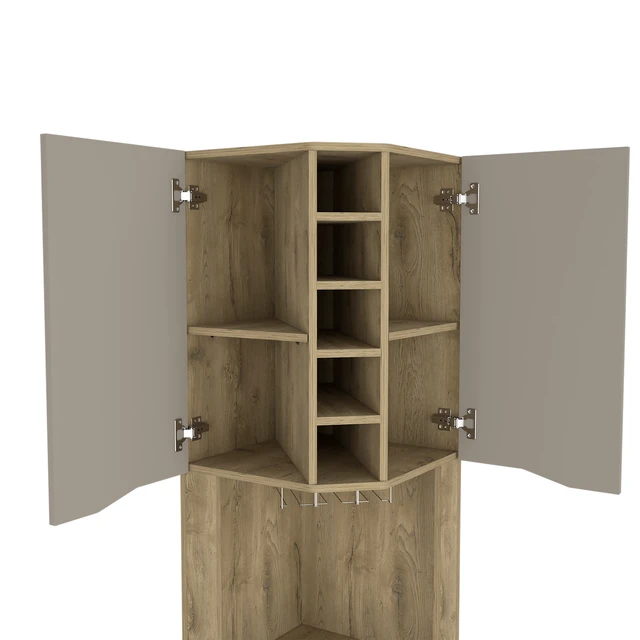 Alt view image 7 of 7 - Lyla Corner Bar Cabinet, Ten Built in Wine Rack Four Door Cabinet Four Interior Shelves, Multi, Particle Board