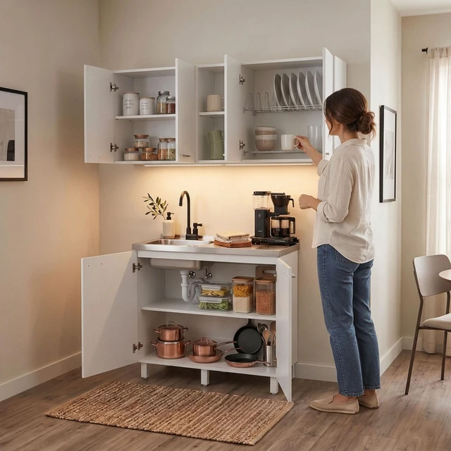 Alt view image 4 of 7 - 39.3 Inch Manufactured 2 Piece Utility Sink Cabinet Set with Storage, Wall Cabinet and Base White, Particle Board
