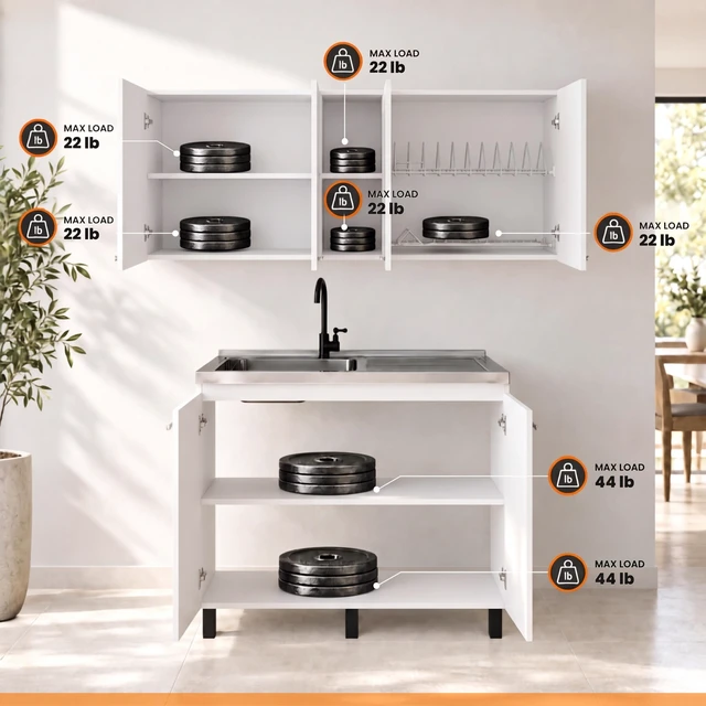 Alt view image 6 of 7 - 39.3 Inch Manufactured 2 Piece Utility Sink Cabinet Set with Storage, Wall Cabinet and Base White, Particle Board