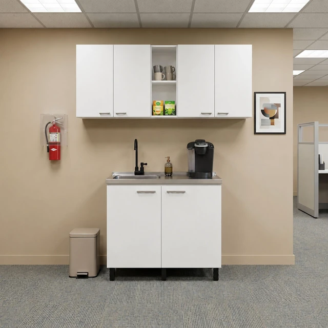 Alt view image 2 of 7 - 39.3 Inch Manufactured 2 Piece Utility Sink Cabinet Set with Storage, Wall Cabinet and Base White, Particle Board