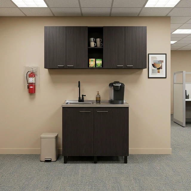 Alt view image 7 of 7 - 39.3 Inch Manufactured 2 Piece Utility Sink Cabinet Set with Storage, Wall Cabinet and Base Wenge, Particle Board