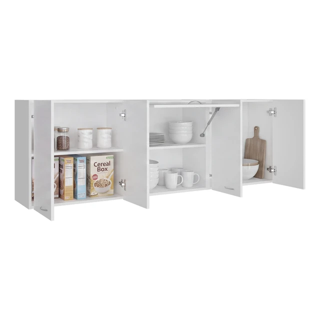 Alt view image 3 of 7 - Wall-Mounted Kitchen 5 Door Cabinet with Interior Storage Shelves and Open Middle Shelf, White, Particle Board