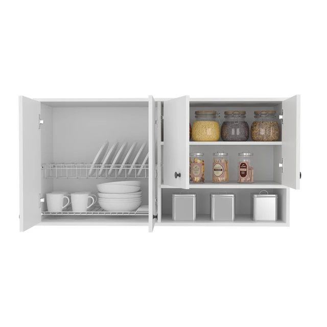 Alt view image 3 of 7 - Wall-Mounted Kitchen Cabinet with 4 Door Closed Storage Cabinets, Interior Shelves and Open Small Storage Space, White