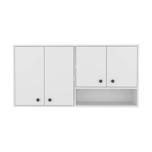 Alt view image 5 of 7 - Wall-Mounted Kitchen Cabinet with 4 Door Closed Storage Cabinets, Interior Shelves and Open Small Storage Space, White