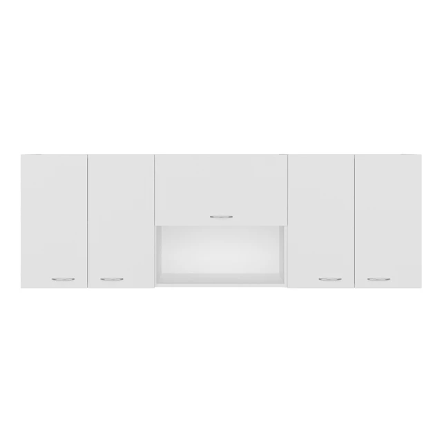 Alt view image 5 of 7 - Wall-Mounted Kitchen 5 Door Cabinet with Interior Storage Shelves and Open Middle Shelf, White, Particle Board