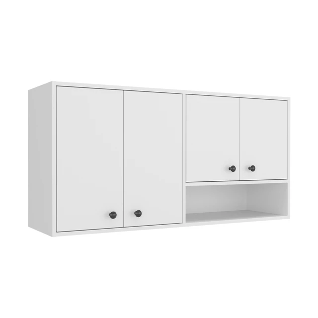 Alt view image 4 of 7 - Wall-Mounted Kitchen Cabinet with 4 Door Closed Storage Cabinets, Interior Shelves and Open Small Storage Space, White