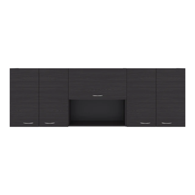 Alt view image 6 of 7 - Wall-Mounted Kitchen 5 Door Cabinet with Interior Storage Shelves and Open Middle Shelf, Dark Brown, Particle Board