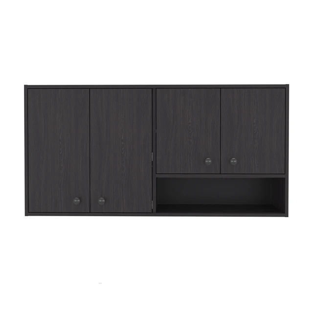 Alt view image 7 of 7 - Wall-Mounted Kitchen Cabinet with 4 Door Closed Storage Cabinets, Interior Shelves and Open Small Storage Space, Dark