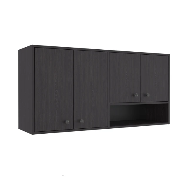 Alt view image 6 of 7 - Wall-Mounted Kitchen Cabinet with 4 Door Closed Storage Cabinets, Interior Shelves and Open Small Storage Space, Dark