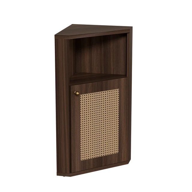 Alt view image 6 of 7 - Corner Storage Cabinet, Floor Corner Cabinet with Rattan Barn Door and Adjustable Shelf Narrow Organizer for Living