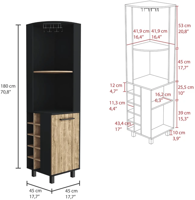 Alt view image 7 of 7 - Corner Bar Cabinet with Wine Cubbies, Stemware Rack and 4 Shelves, Light Gray, Particle Board