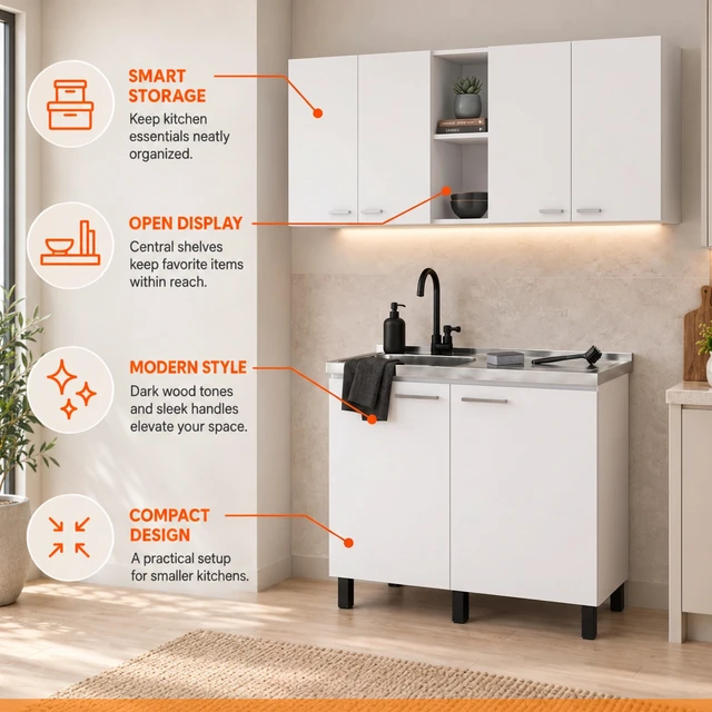 Alt view image 5 of 7 - 39.3 Inch Manufactured 2 Piece Utility Sink Cabinet Set with Storage, Wall Cabinet and Base White, Particle Board