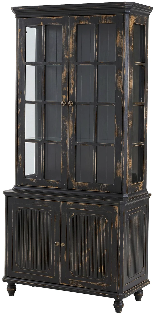 Main image of 77.5 Inch Storage Display Cabinet, Pantry with Glass Doors Hutch Cabinet Sided Glass Curio with Wood Grain for Kitchen