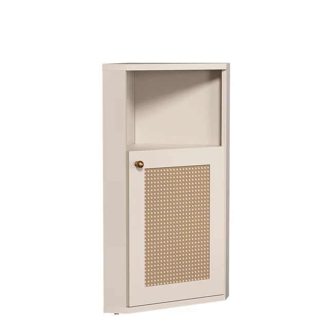 Alt view image 6 of 7 - Corner Storage Cabinet, Floor Corner Cabinet with Rattan Barn Door and Adjustable Shelf Narrow Organizer for Living
