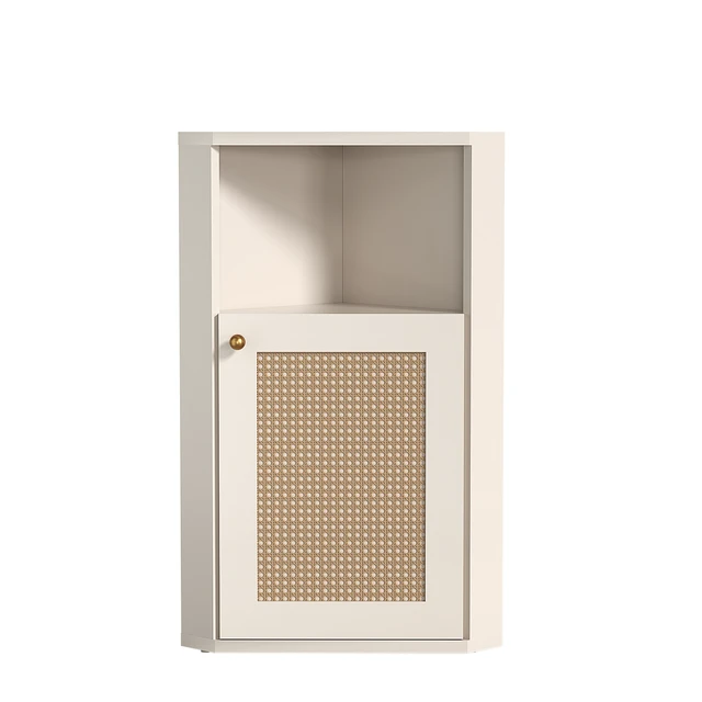 Alt view image 7 of 7 - Corner Storage Cabinet, Floor Corner Cabinet with Rattan Barn Door and Adjustable Shelf Narrow Organizer for Living