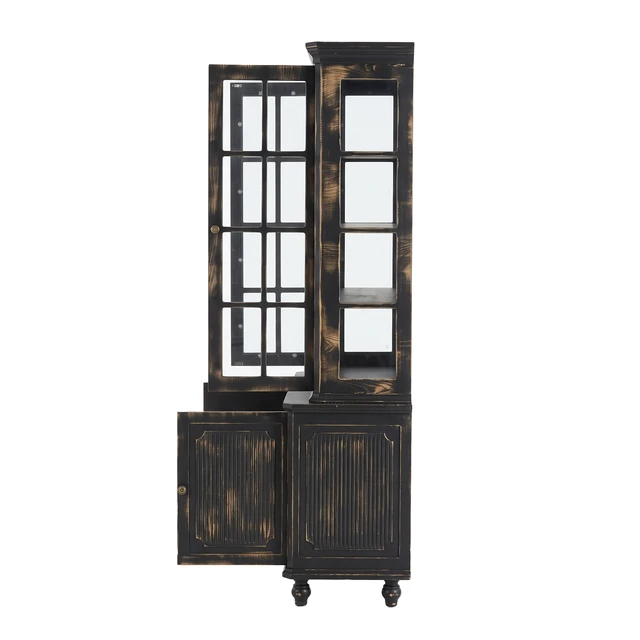 Alt view image 5 of 7 - 77.5 Inch Storage Display Cabinet, Pantry with Glass Doors Hutch Cabinet Sided Glass Curio with Wood Grain for Kitchen