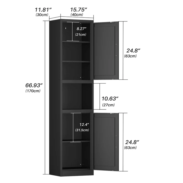 Alt view image 2 of 7 - 67 Inch Tall Narrow Storage Cabinet, Freestanding Linen Tower with Reversible Magnetic Doors Adjustable Shelves Open
