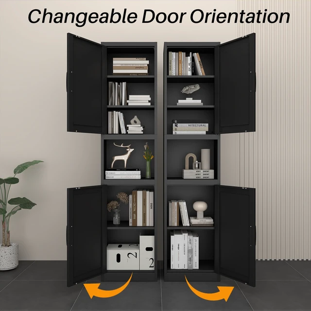 Alt view image 3 of 7 - 67 Inch Tall Narrow Storage Cabinet, Freestanding Linen Tower with Reversible Magnetic Doors Adjustable Shelves Open