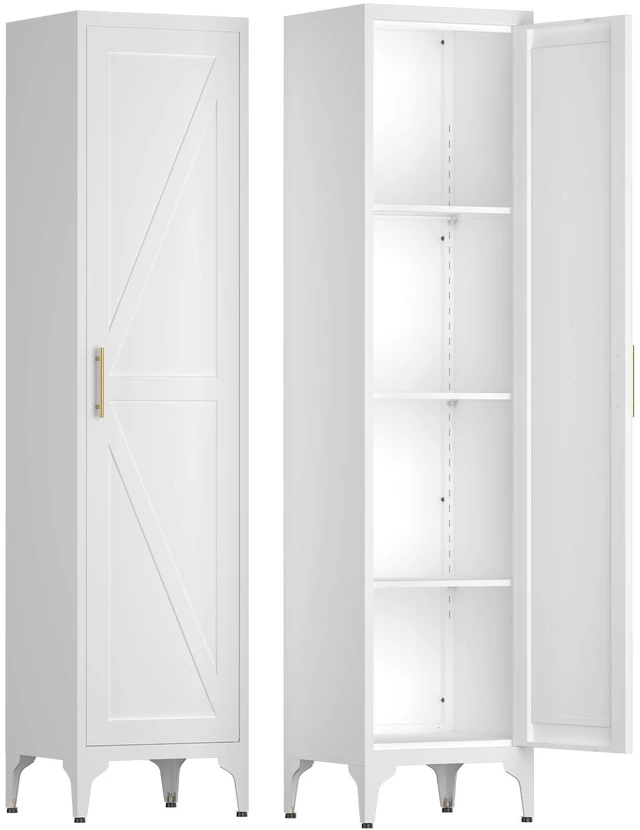 Main image of 65 Inch Tall Narrow Metal Pantry Cabinet, 14.6 Inch 13.77 1 Door Storage Organizer with Adjustable Shelves