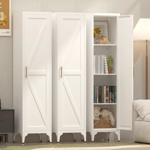 Alt view image 2 of 7 - 65 Inch Tall Narrow Metal Pantry Cabinet, 14.6 Inch 13.77 1 Door Storage Organizer with Adjustable Shelves