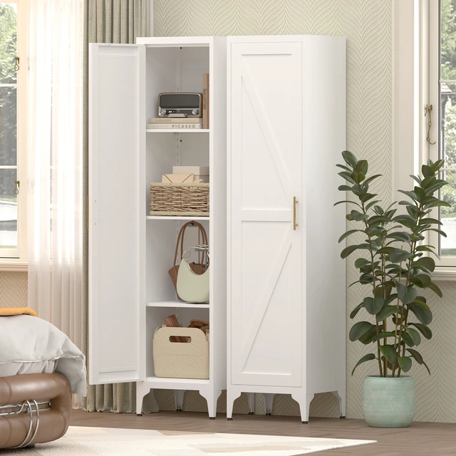 Alt view image 5 of 7 - 65 Inch Tall Narrow Metal Pantry Cabinet, 14.6 Inch 13.77 1 Door Storage Organizer with Adjustable Shelves