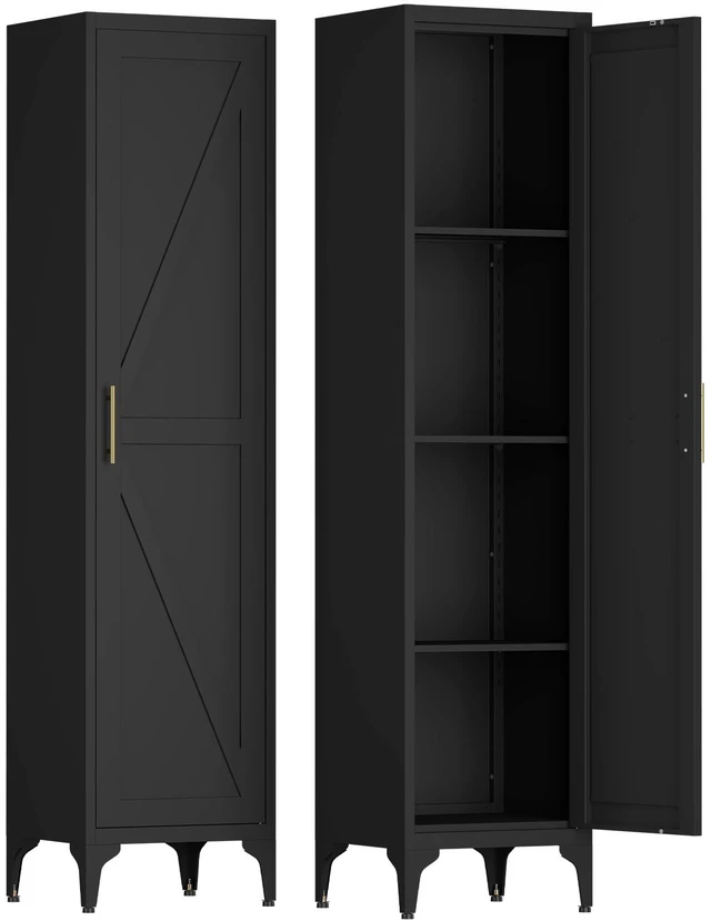Main image of 65 Inch Tall Narrow Metal Pantry Cabinet, 14.6 Inch 13.77 1 Door Storage Organizer with Adjustable Shelves