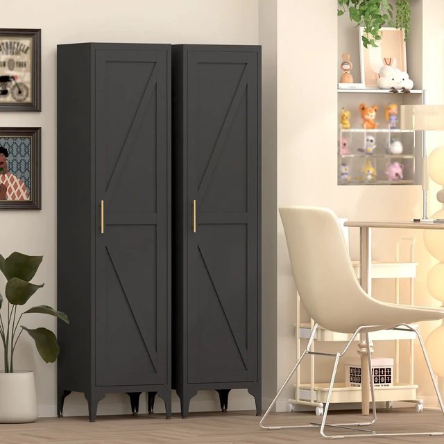 Alt view image 2 of 7 - 65 Inch Tall Narrow Metal Pantry Cabinet, 14.6 Inch 13.77 1 Door Storage Organizer with Adjustable Shelves