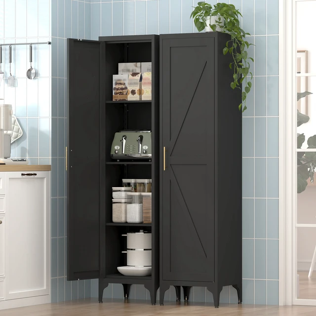 Alt view image 5 of 7 - 65 Inch Tall Narrow Metal Pantry Cabinet, 14.6 Inch 13.77 1 Door Storage Organizer with Adjustable Shelves