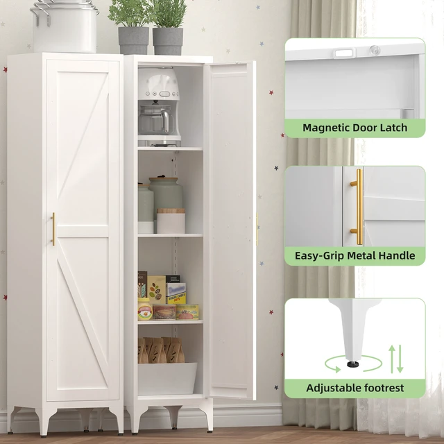 Alt view image 6 of 7 - 65 Inch Tall Narrow Metal Pantry Cabinet, 14.6 Inch 13.77 1 Door Storage Organizer with Adjustable Shelves