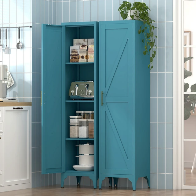Alt view image 2 of 7 - 65 Inch Tall Narrow Metal Pantry Cabinet, 14.6 Inch 13.77 1 Door Storage Organizer with Adjustable Shelves
