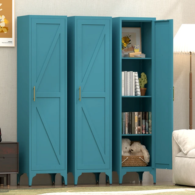 Alt view image 3 of 7 - 65 Inch Tall Narrow Metal Pantry Cabinet, 14.6 Inch 13.77 1 Door Storage Organizer with Adjustable Shelves
