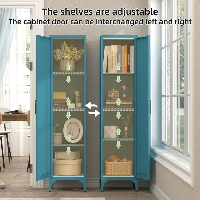 Alt view image 6 of 7 - 65 Inch Tall Narrow Metal Pantry Cabinet, 14.6 Inch 13.77 1 Door Storage Organizer with Adjustable Shelves