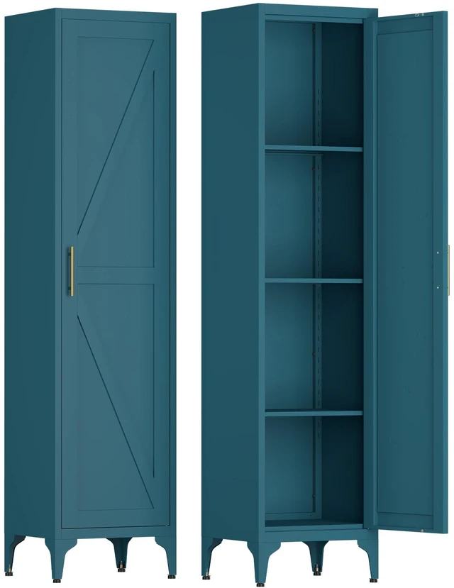 Main image of 65 Inch Tall Narrow Metal Pantry Cabinet, 14.6 Inch 13.77 1 Door Storage Organizer with Adjustable Shelves