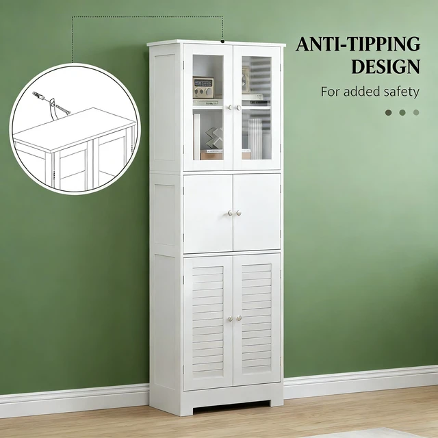 Alt view image 3 of 7 - Storage Cabinet, Freestanding Cabinet Kitchen White, MDF and Glass