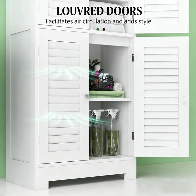 Alt view image 4 of 7 - Storage Cabinet, Freestanding Cabinet Kitchen White, MDF and Glass