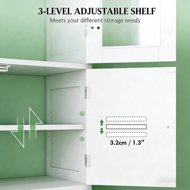 Alt view image 7 of 7 - Storage Cabinet, Freestanding Cabinet Kitchen White, MDF and Glass