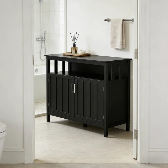 Alt view image 2 of 7 - Storage Cabinet, Coffee Bar Cabinet Sideboard Buffet Black, MDF
