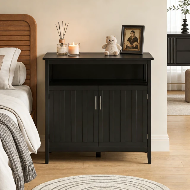 Alt view image 4 of 7 - Storage Cabinet, Coffee Bar Cabinet Sideboard Buffet Black, MDF