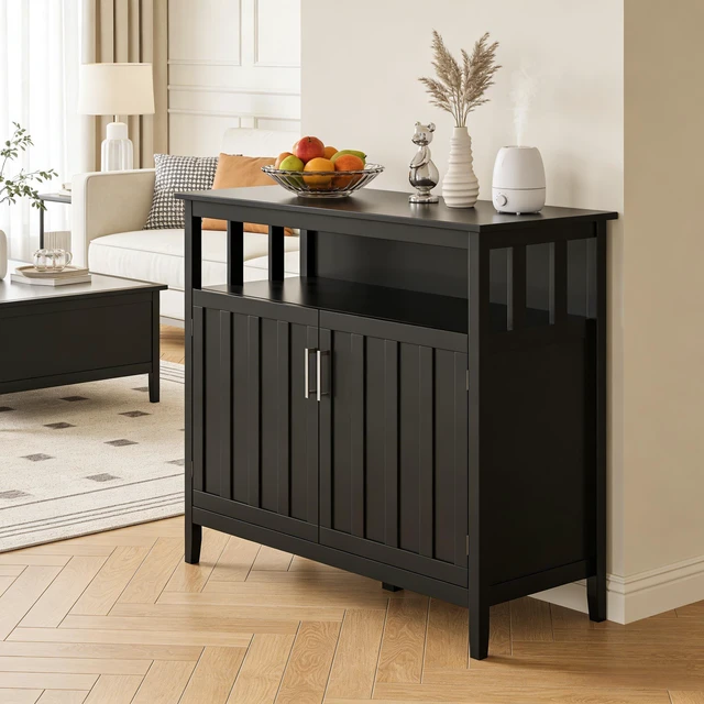 Main image of Storage Cabinet, Coffee Bar Cabinet Sideboard Buffet Black, MDF